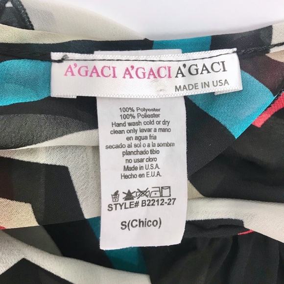 A'gaci Teal Zig Zag Chevron Chiffon Tie Back Top - Picture 14 of 14